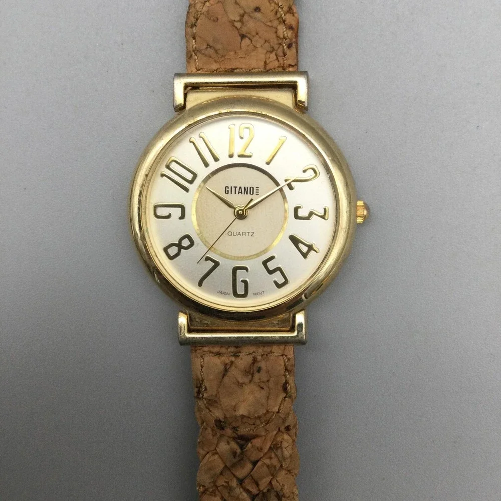 Gitano Womens Watch 35mm Champagne Dial Gold Tone Braided Band New Battery